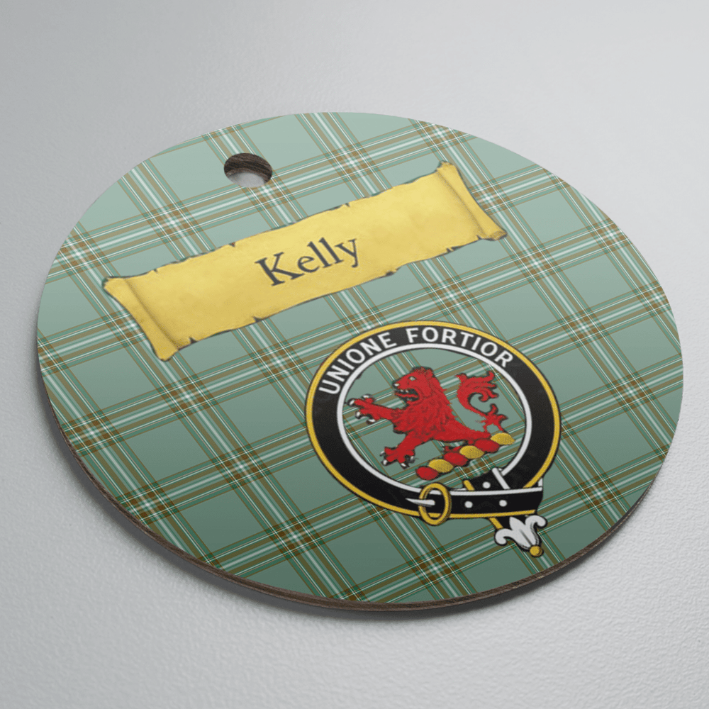 Clan Kelly Dress Tartan Crest Round Ceramic Ornament YP44 Kelly Dress Tartan Tartan Christmas   