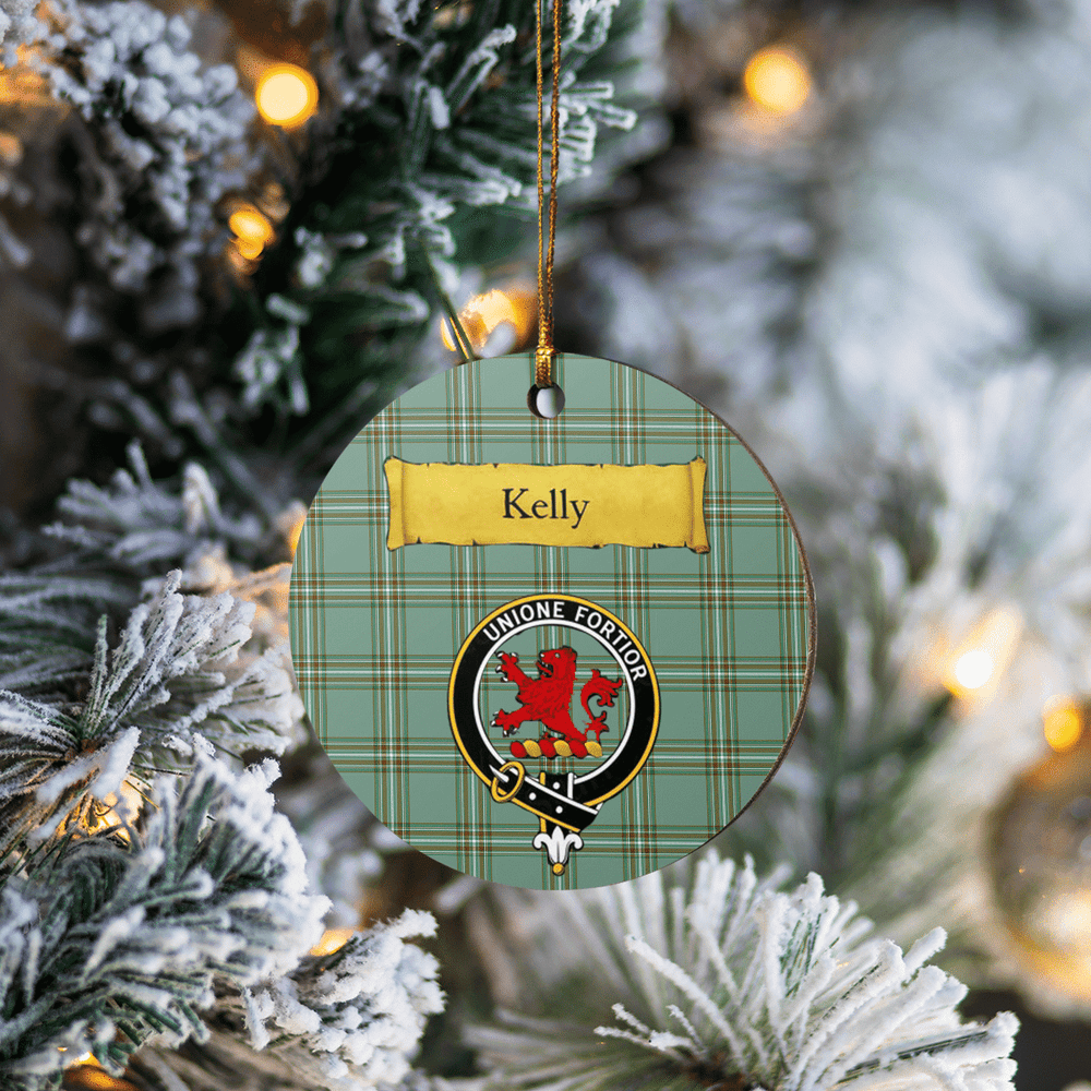 Clan Kelly Dress Tartan Crest Round Ceramic Ornament YP44 Kelly Dress Tartan Tartan Christmas   
