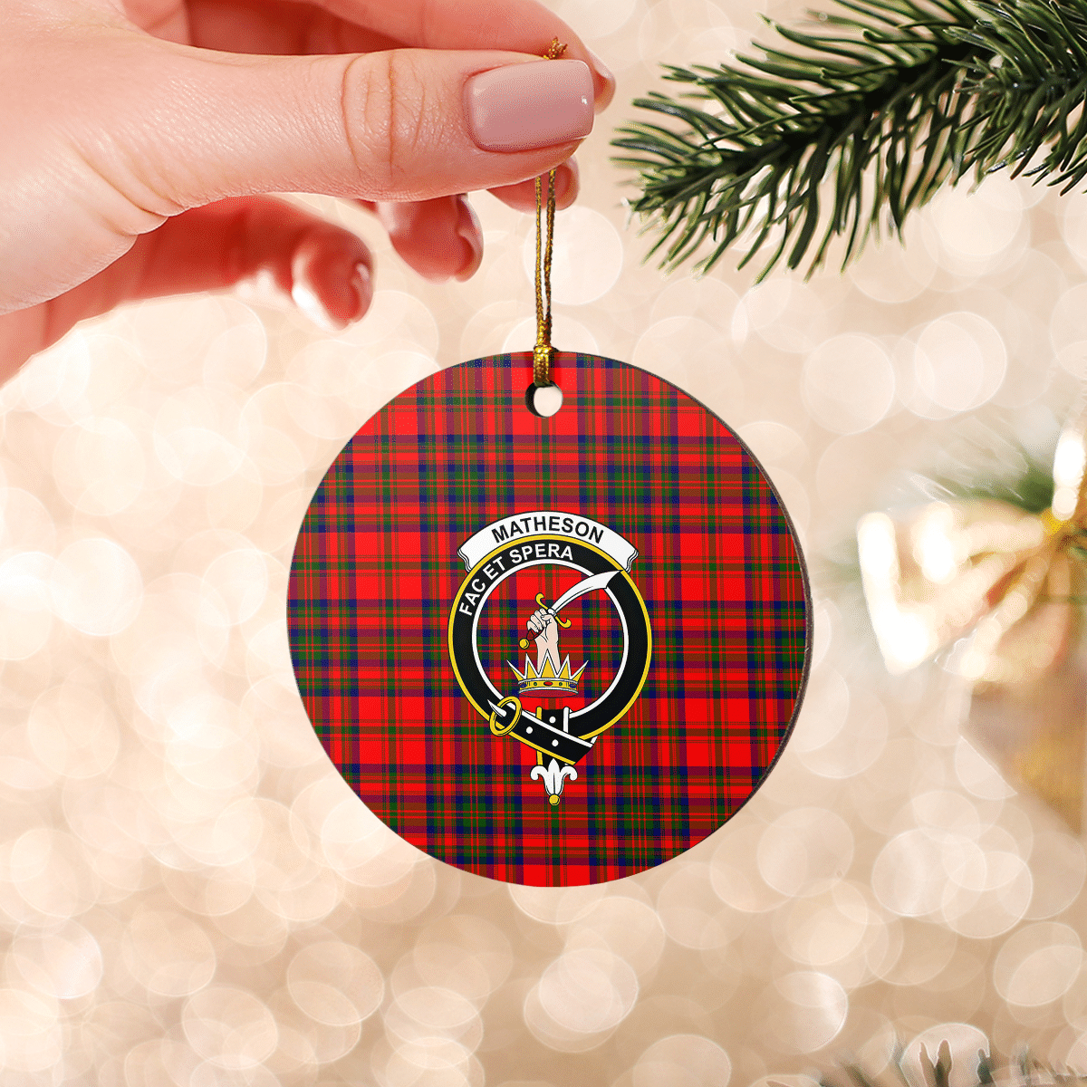 Clan Matheson Modern Tartan Crest Round Ceramic Ornament SC73 Matheson Modern Tartan Tartan Christmas   