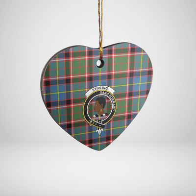Clan Stirling (of Keir) Tartan Crest Heart Ceramic Ornament JD87