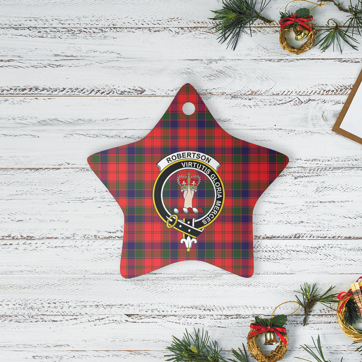 Clan Robertson Modern Tartan Crest Star Ceramic Ornament PN15 Robertson Modern Tartan Tartan Christmas   