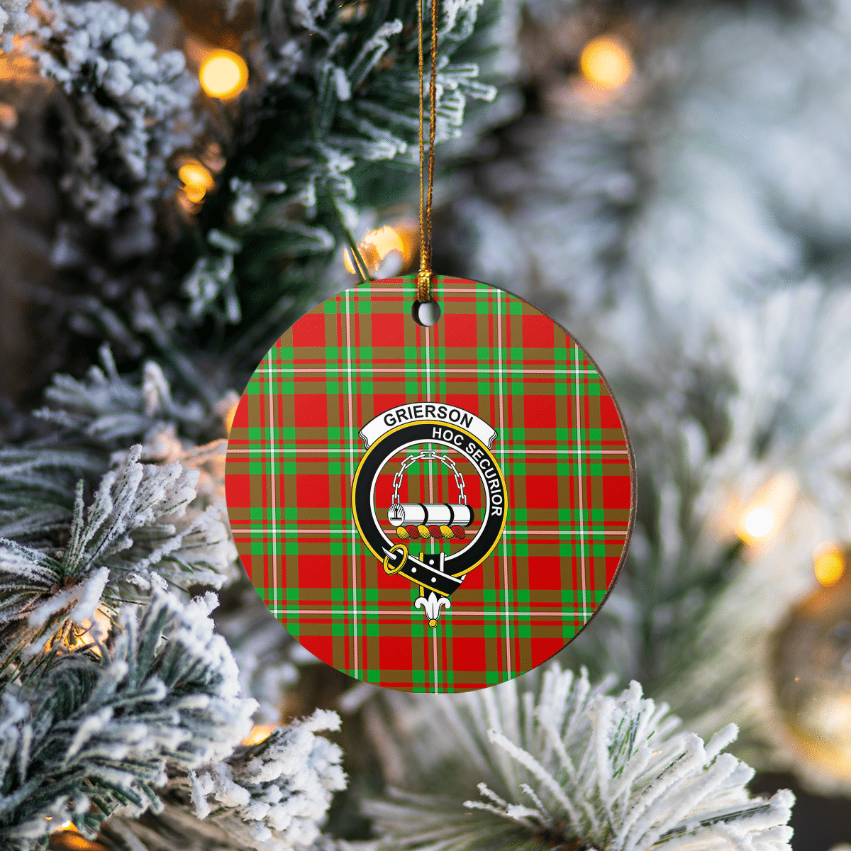 Clan Grierson Tartan Crest Round Ceramic Ornament HU85 Grierson Tartan Tartan Christmas   