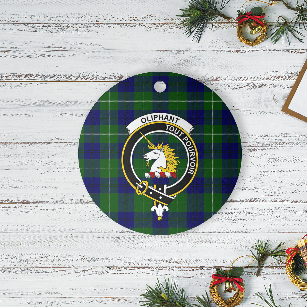 Clan Oliphant Modern Tartan Crest Round Ceramic Ornament XN76 Oliphant Modern Tartan Tartan Christmas   