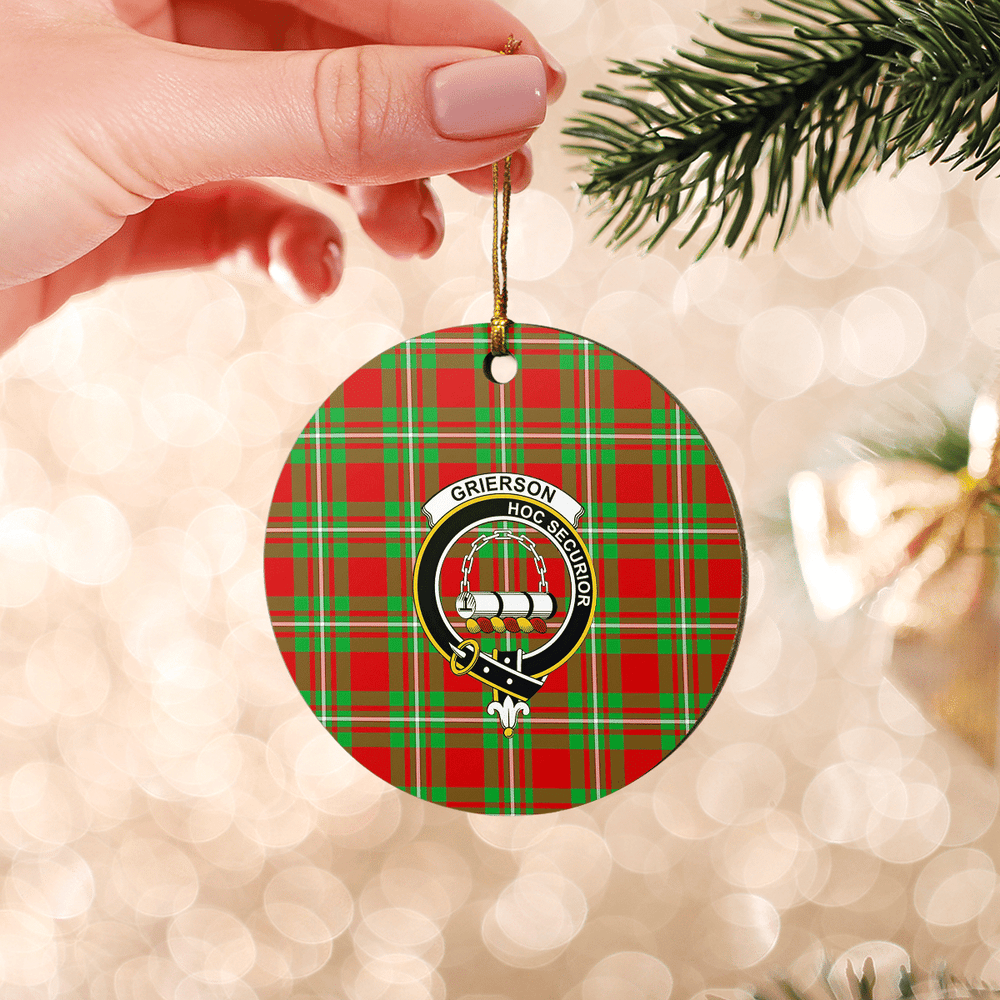 Clan Grierson Tartan Crest Round Ceramic Ornament HU85 Grierson Tartan Tartan Christmas   
