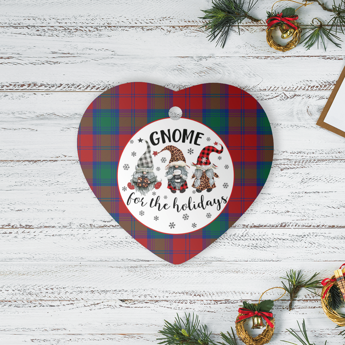Clan Lindsay Modern Tartan Tartan Crest Gnome Heart Ceramic Ornament MG45 Lindsay Modern Tartan Tartan Christmas   