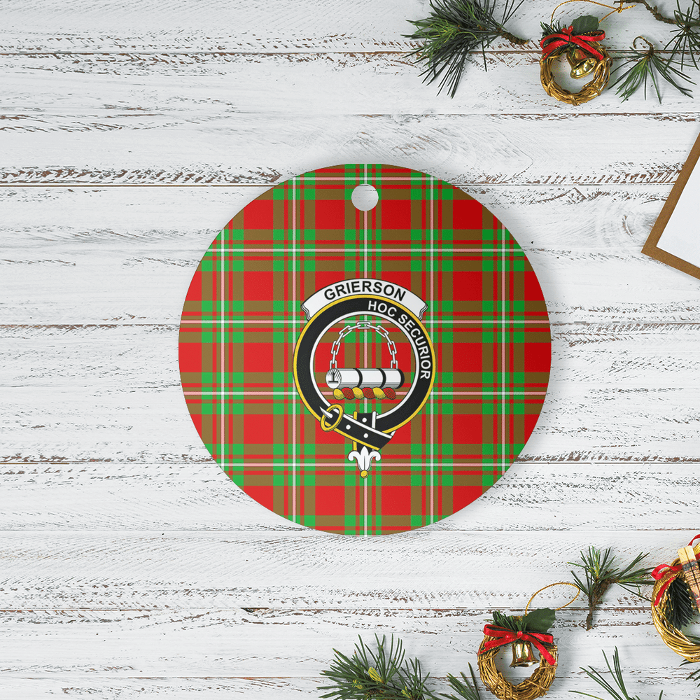 Clan Grierson Tartan Crest Round Ceramic Ornament HU85 Grierson Tartan Tartan Christmas   