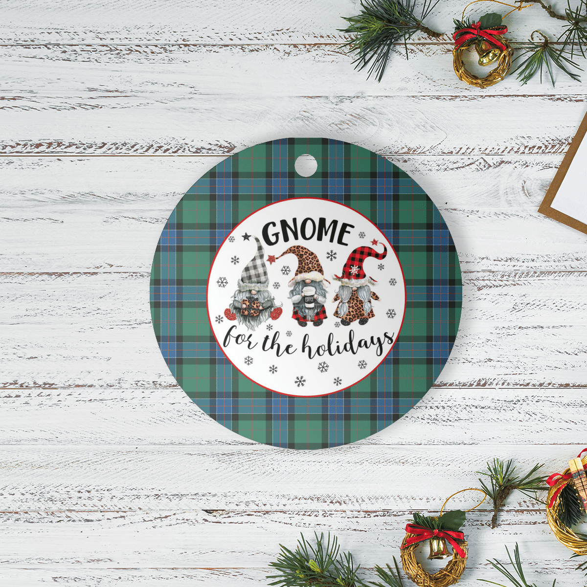 Clan Sinclair Hunting Ancient Tartan Tartan Crest Gnome Round Ceramic Ornament HM52 Sinclair Hunting Ancient Tartan Tartan Christmas   