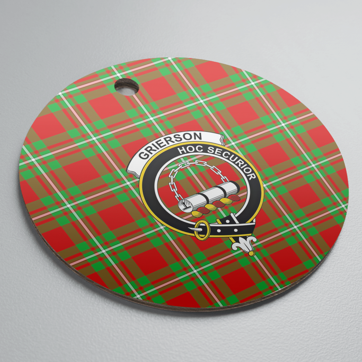 Clan Grierson Tartan Crest Round Ceramic Ornament HU85 Grierson Tartan Tartan Christmas   