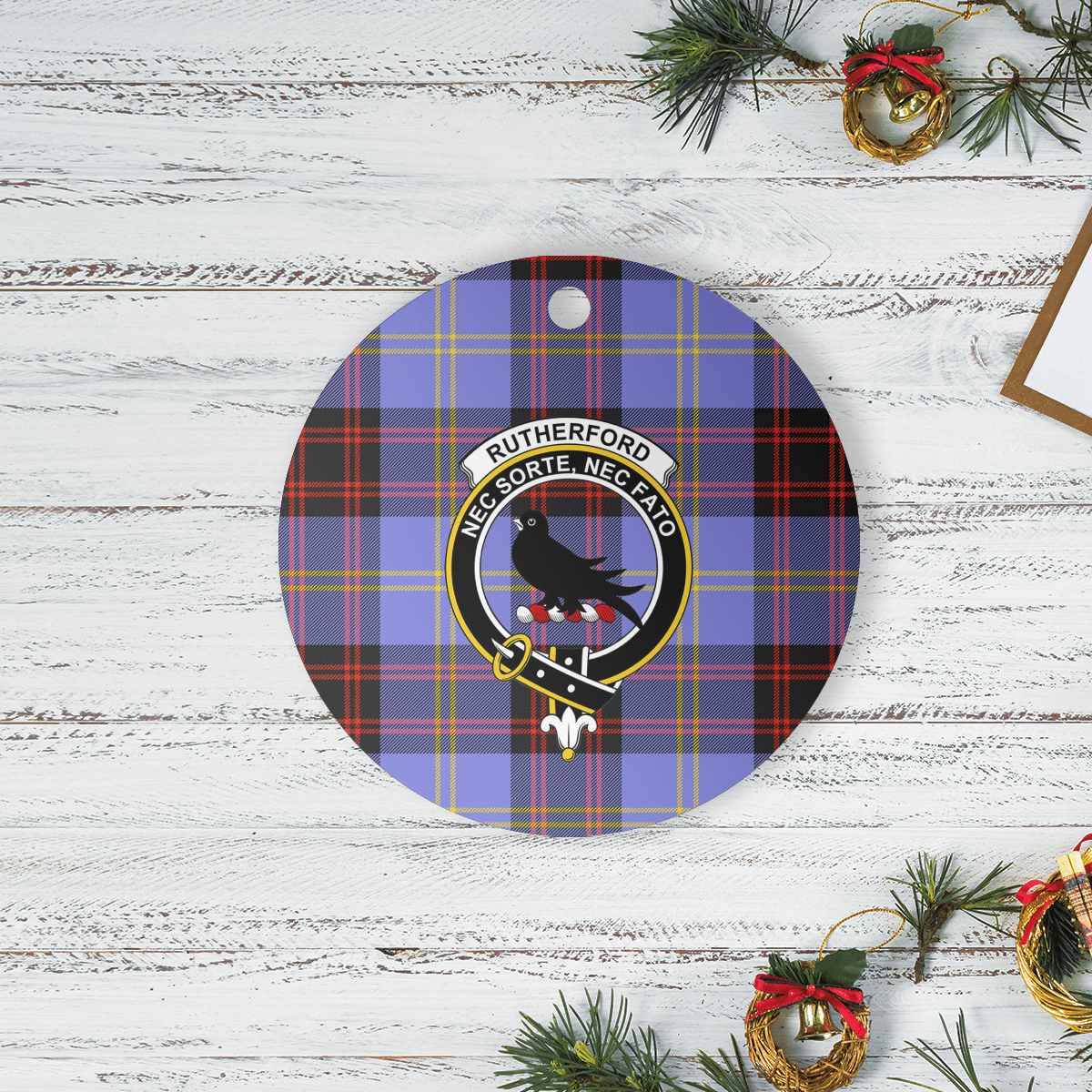 Clan Rutherford Tartan Crest Round Ceramic Ornament ER99 Rutherford Tartan Tartan Christmas   