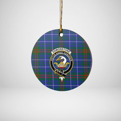 Clan Edmonstone Tartan Crest Round Ceramic Ornament