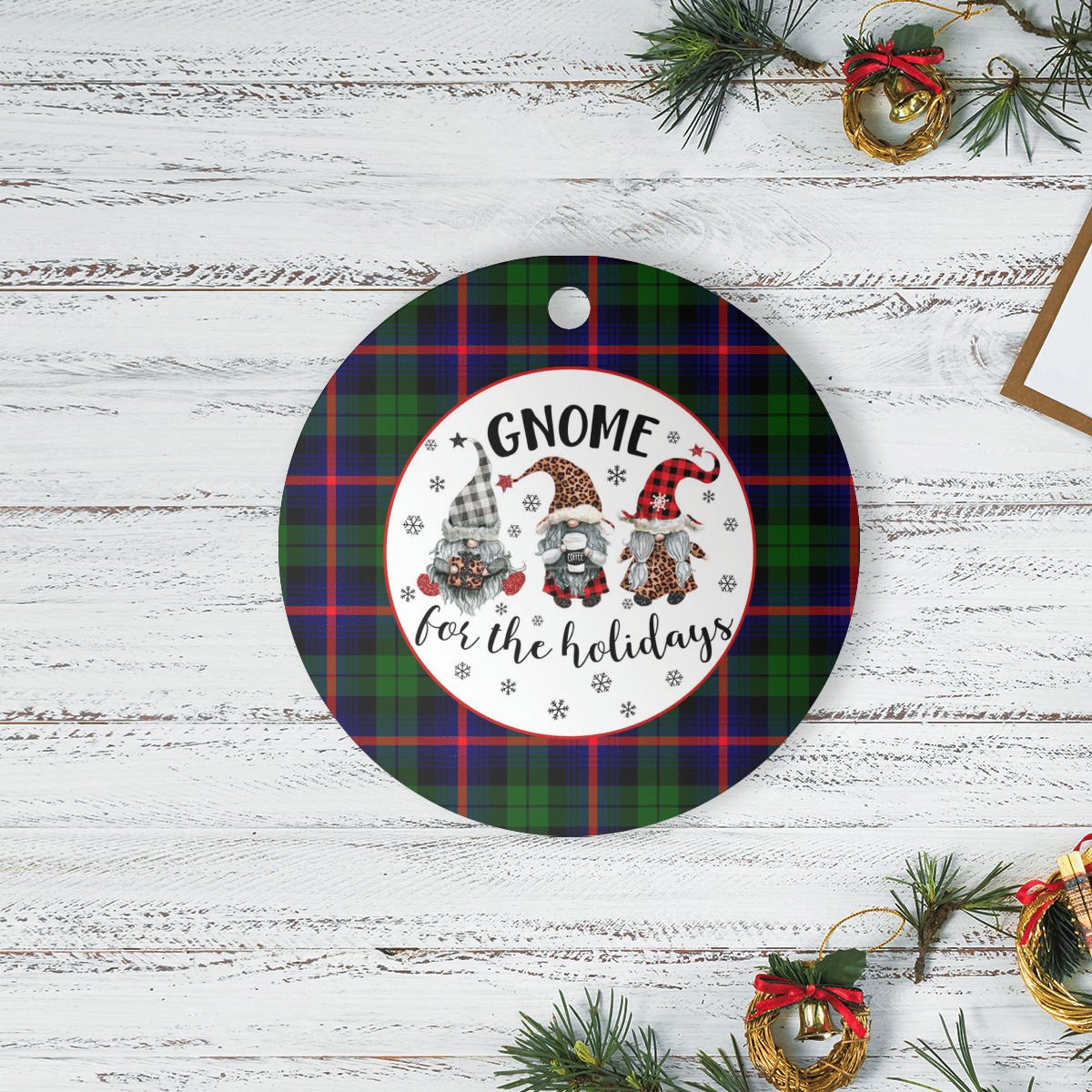 Clan Urquhart Modern Tartan Tartan Crest Gnome Round Ceramic Ornament YW62 Urquhart Modern Tartan Tartan Christmas   