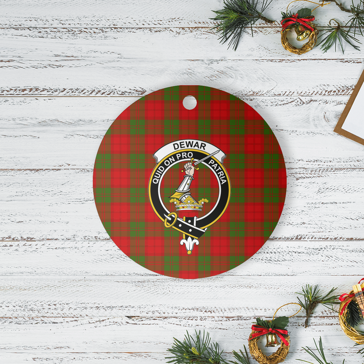 Clan Dewar Tartan Crest Round Ceramic Ornament TZ76 Dewar Tartan Tartan Christmas   