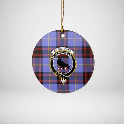 Clan Rutherford Tartan Crest Round Ceramic Ornament