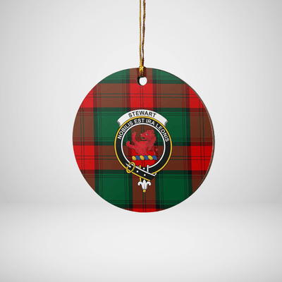 Clan Stewart Atholl Modern Tartan Crest Round Ceramic Ornament