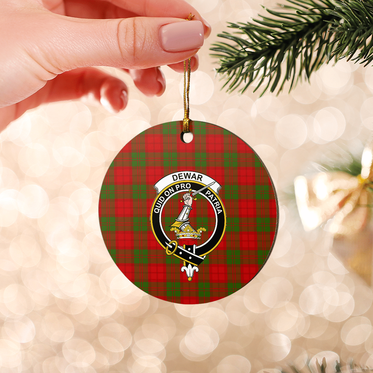 Clan Dewar Tartan Crest Round Ceramic Ornament TZ76 Dewar Tartan Tartan Christmas   