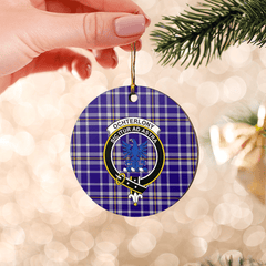 Clan Ochterlony Tartan Crest Round Ceramic Ornament CX91 Ochterlony Tartan Tartan Christmas   