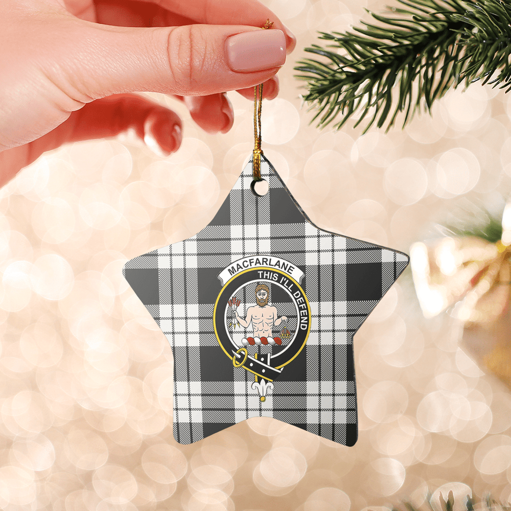Clan MacFarlane Black & White Ancient Tartan Crest Star Ceramic Ornament WF44 MacFarlane Black & White Ancient Tartan Tartan Christmas   