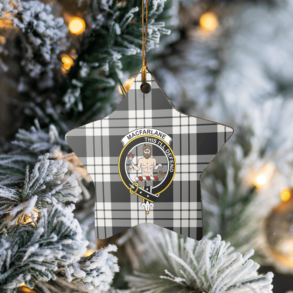 Clan MacFarlane Black & White Ancient Tartan Crest Star Ceramic Ornament WF44 MacFarlane Black & White Ancient Tartan Tartan Christmas   