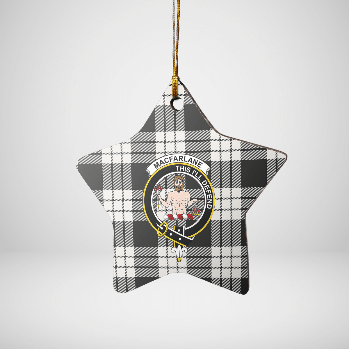 Clan MacFarlane Black & White Ancient Tartan Crest Star Ceramic Ornament WF44 MacFarlane Black & White Ancient Tartan Tartan Christmas   