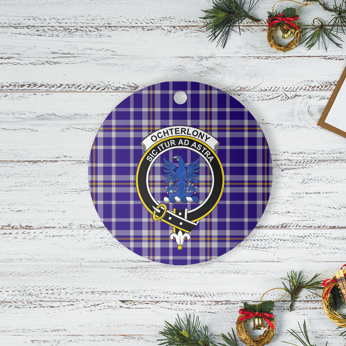 Clan Ochterlony Tartan Crest Round Ceramic Ornament CX91 Ochterlony Tartan Tartan Christmas   