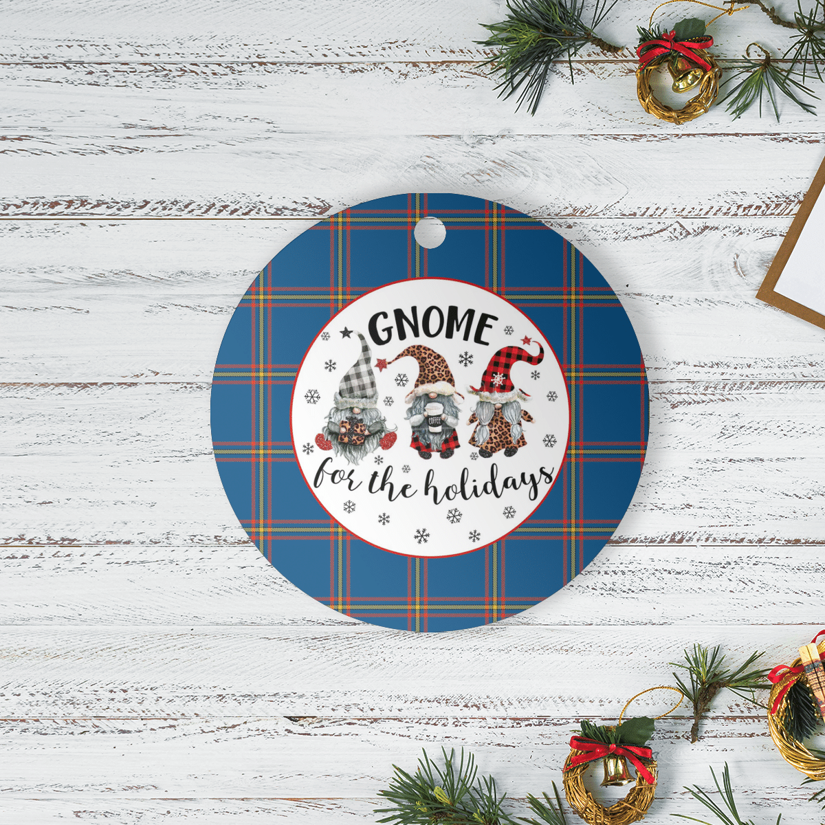 Clan MacLaine of Loch Buie Hunting Ancient Tartan Tartan Crest Gnome Round Ceramic Ornament IP33 MacLaine of Loch Buie Hunting Ancient Tartan Tartan Christmas   