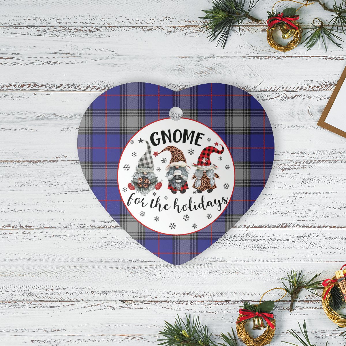 Clan Kinnaird Tartan Tartan Crest Gnome Heart Ceramic Ornament JP51 Kinnaird Tartan Tartan Christmas   
