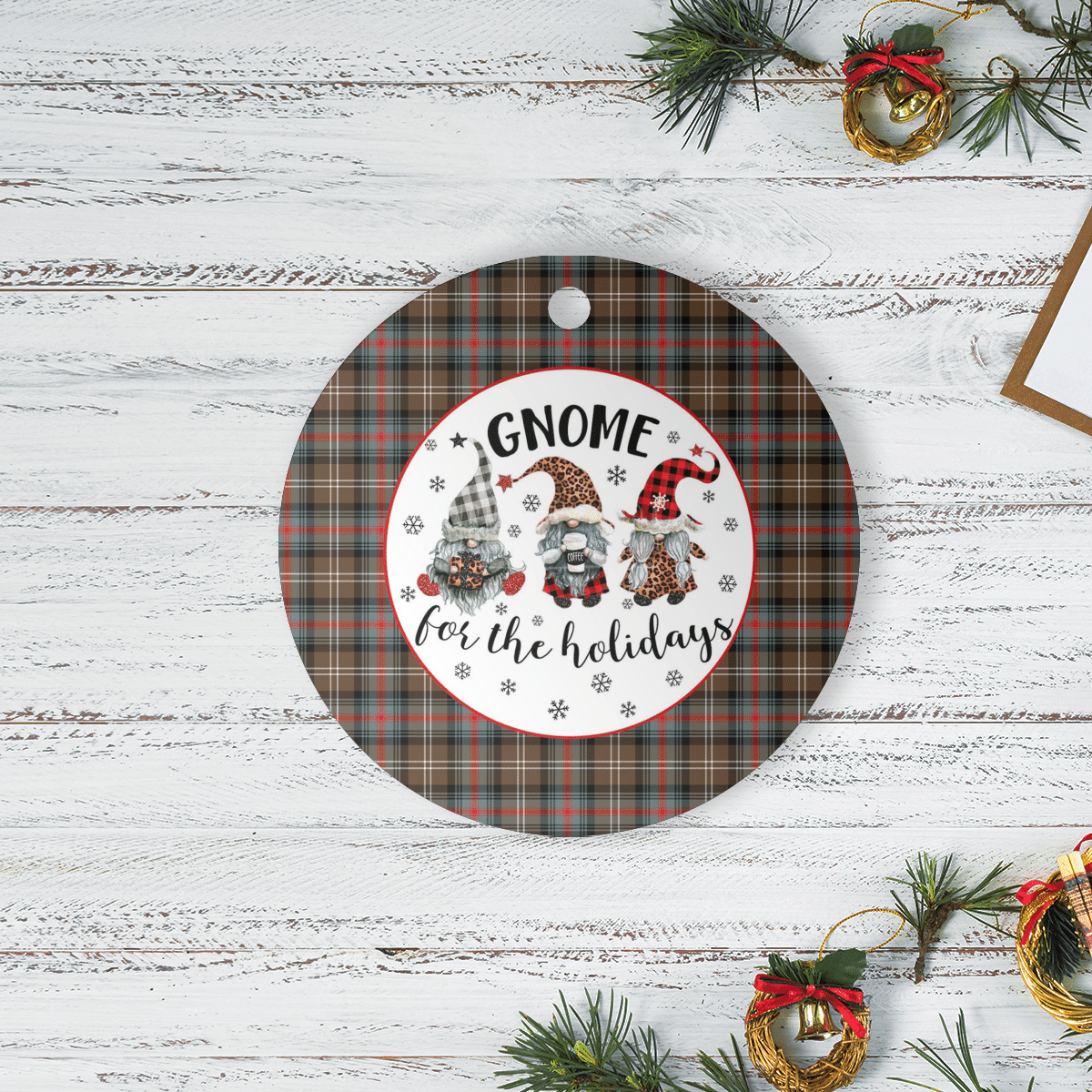 Clan Sutherland Weathered Tartan Tartan Crest Gnome Round Ceramic Ornament OK73 Sutherland Weathered Tartan Tartan Christmas   