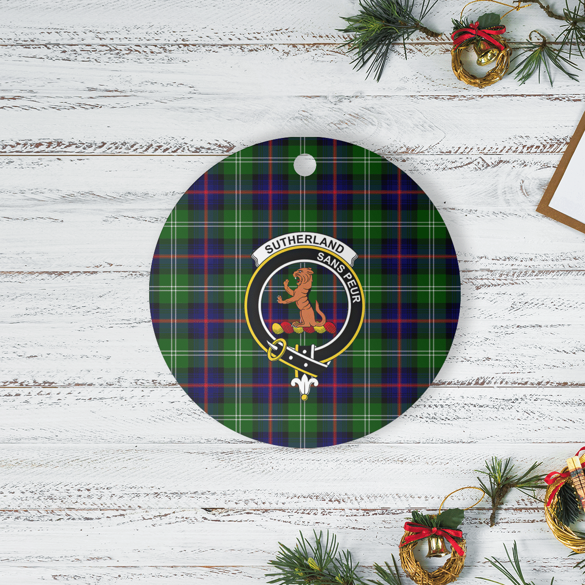 Clan Sutherland Modern Tartan Crest Round Ceramic Ornament JD32 Sutherland Modern Tartan Tartan Christmas   