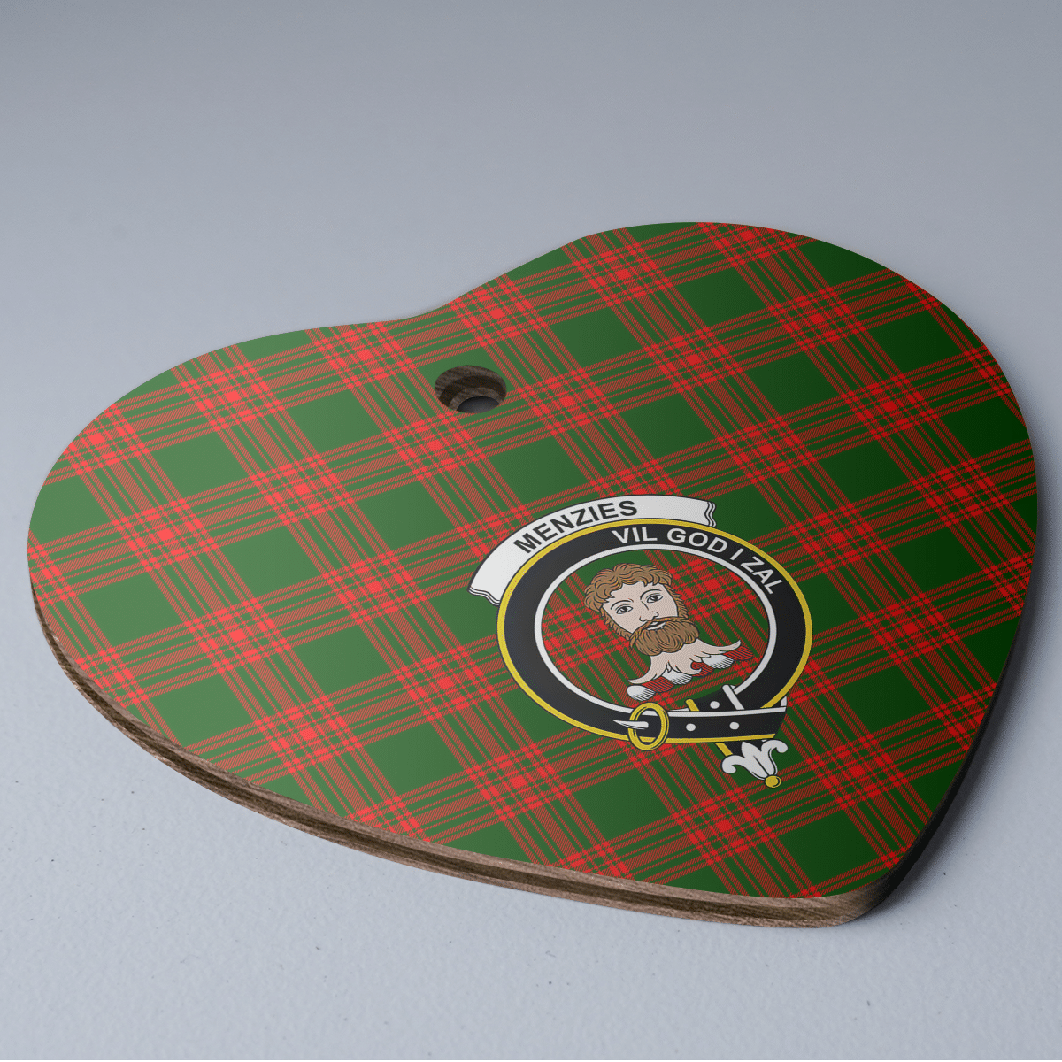 Clan Menzies Green Modern Tartan Crest Heart Ceramic Ornament TC20 Menzies Green Modern Tartan Tartan Christmas   