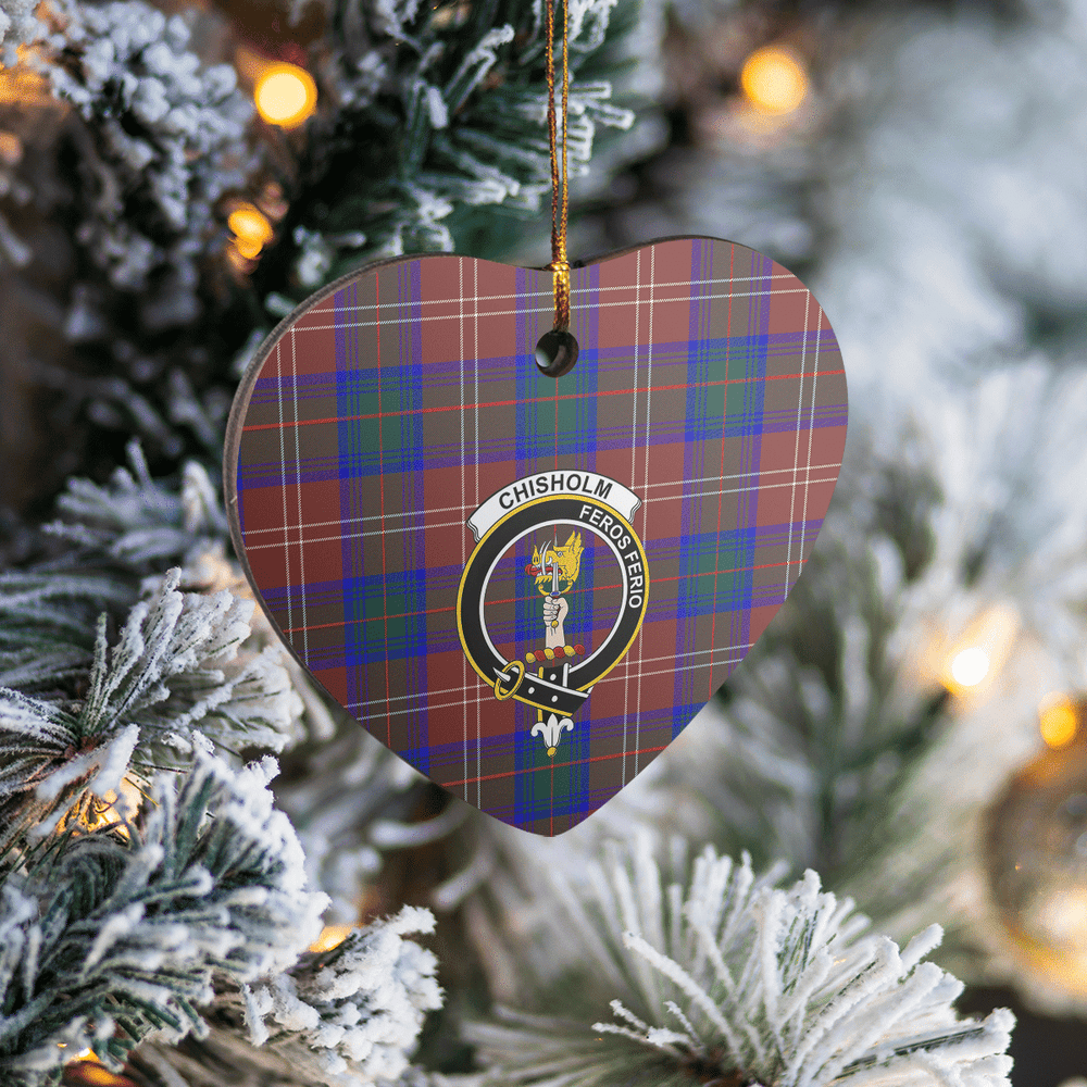 Clan Chisholm Hunting Modern Tartan Crest Heart Ceramic Ornament LU96 Chisholm Hunting Modern Tartan Tartan Christmas   