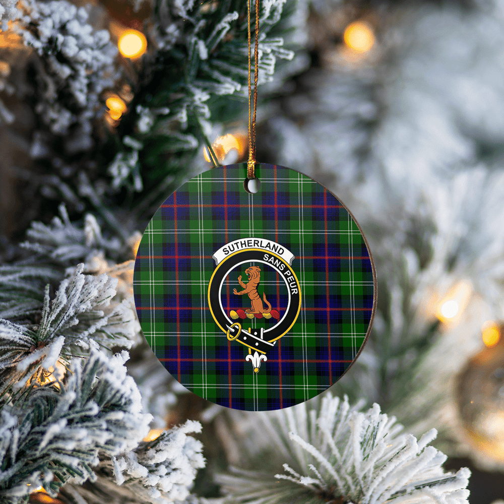 Clan Sutherland Modern Tartan Crest Round Ceramic Ornament JD32 Sutherland Modern Tartan Tartan Christmas   