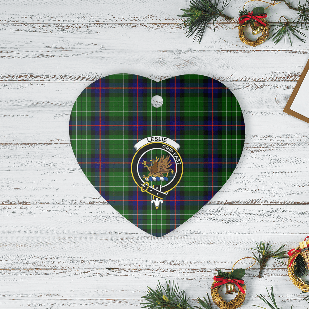 Clan Leslie Hunting Tartan Crest Heart Ceramic Ornament SM97 Leslie Hunting Tartan Tartan Christmas   