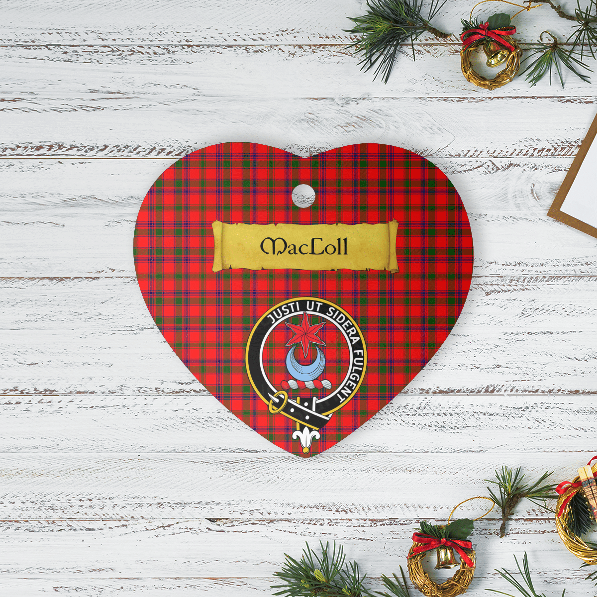 Clan MacColl Modern Tartan Crest Heart Ceramic Ornament FC78 MacColl Modern Tartan Tartan Christmas   