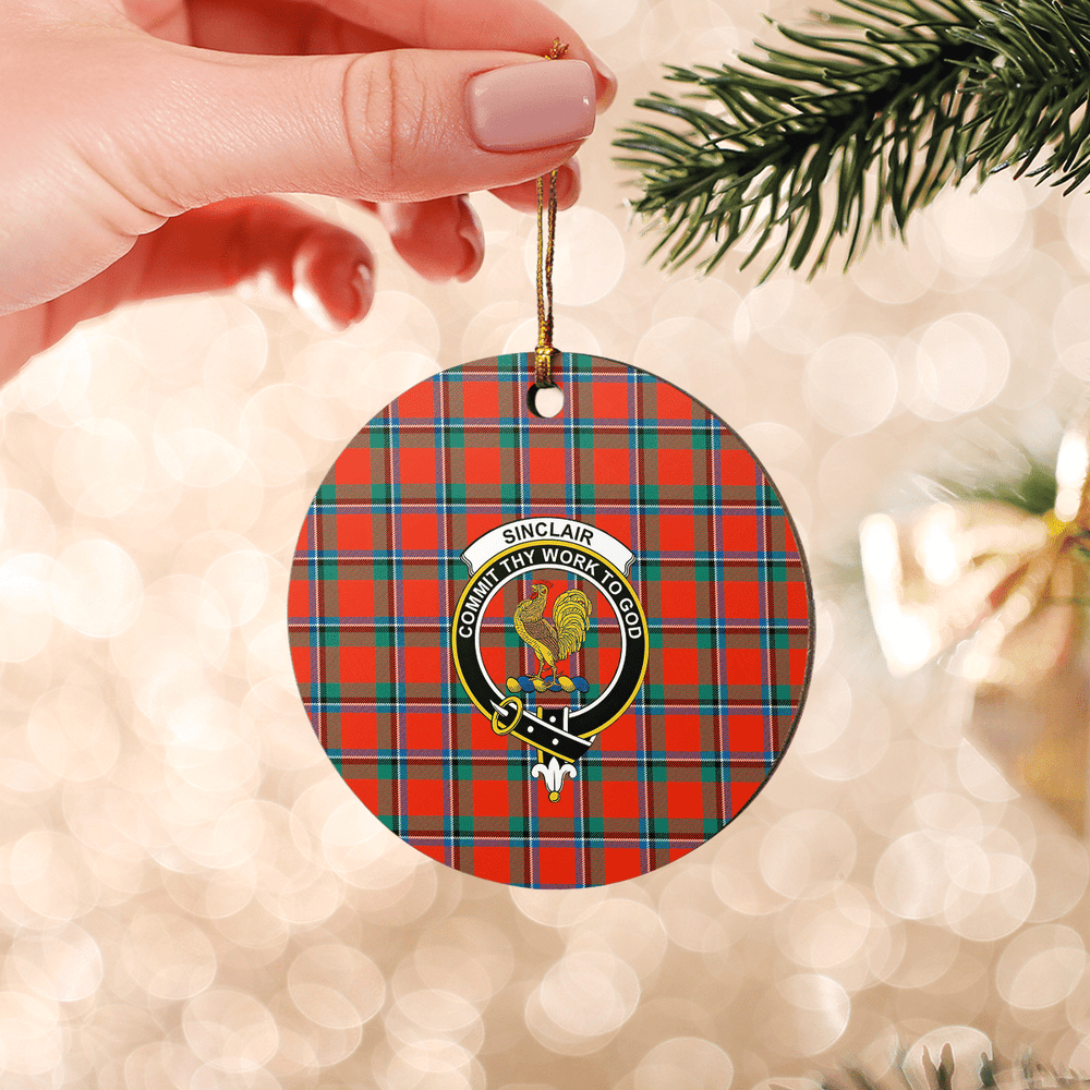 Clan Sinclair Ancient Tartan Crest Round Ceramic Ornament NO72 Sinclair Ancient Tartan Tartan Christmas   