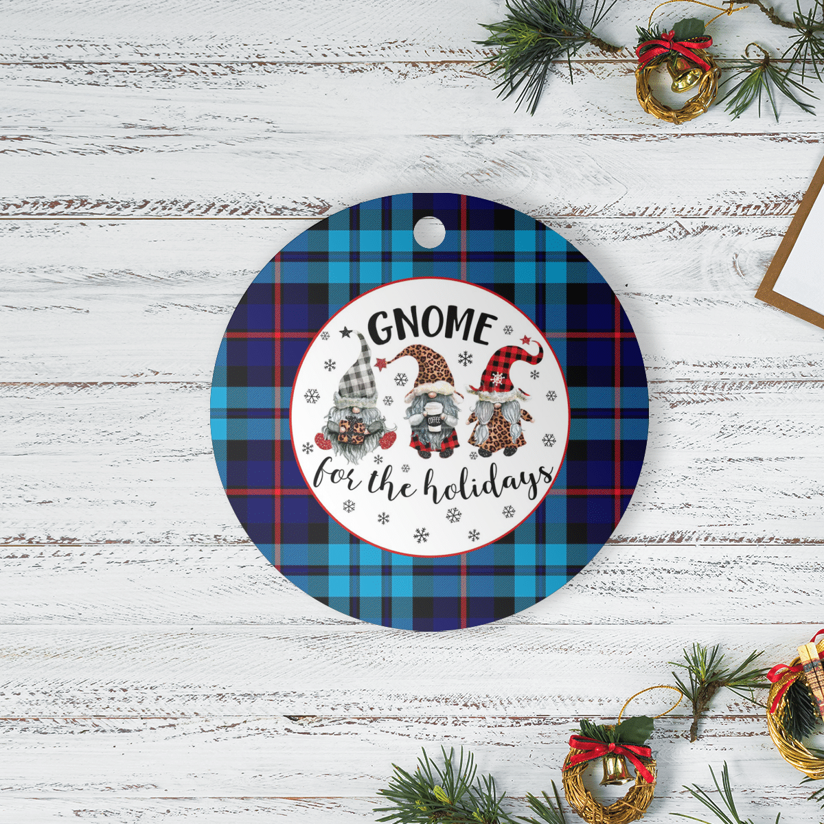 Clan MacCorquodale Tartan Tartan Crest Gnome Round Ceramic Ornament EP48 MacCorquodale Tartan Tartan Christmas   