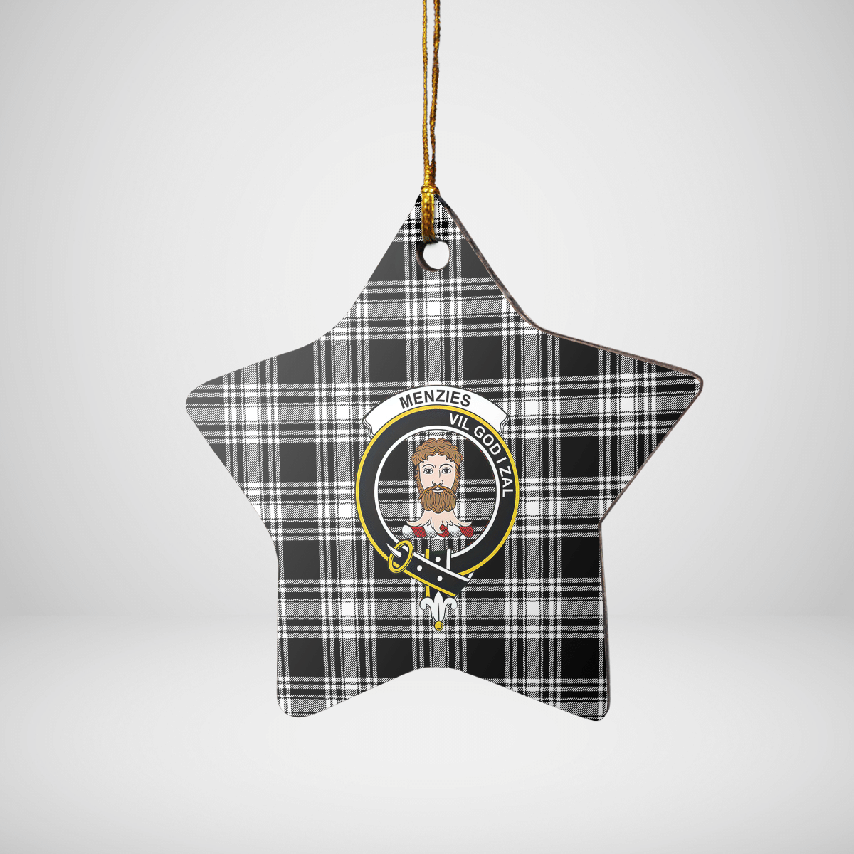 Clan Menzies Black & White Modern Tartan Crest Star Ceramic Ornament EN83 Menzies Black & White Modern Tartan Tartan Christmas   