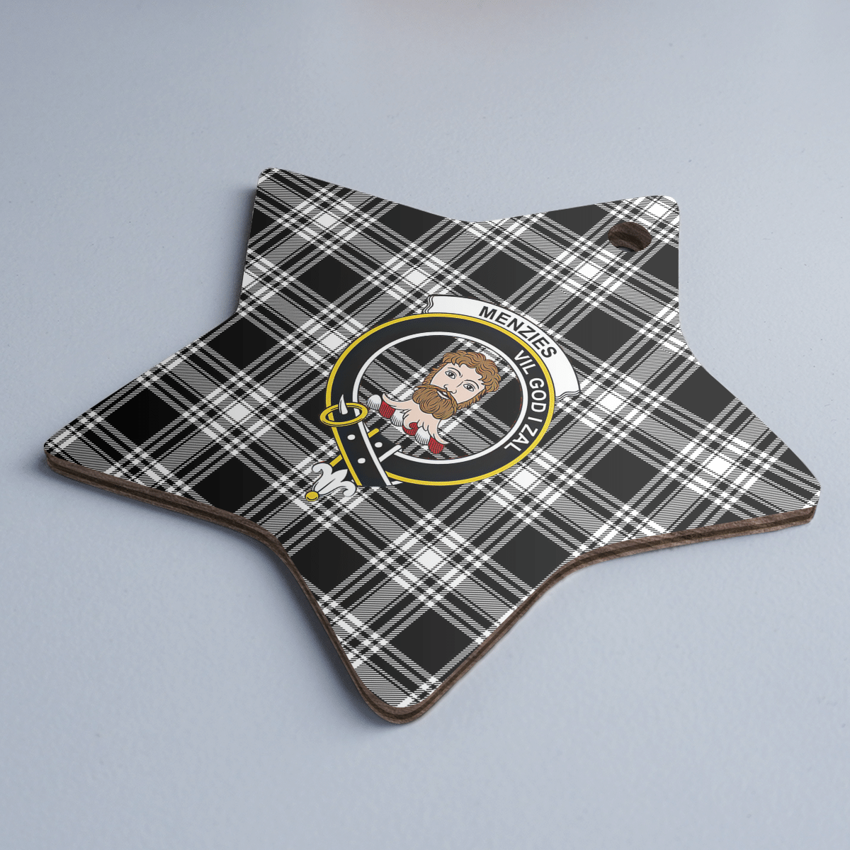 Clan Menzies Black & White Modern Tartan Crest Star Ceramic Ornament EN83 Menzies Black & White Modern Tartan Tartan Christmas   