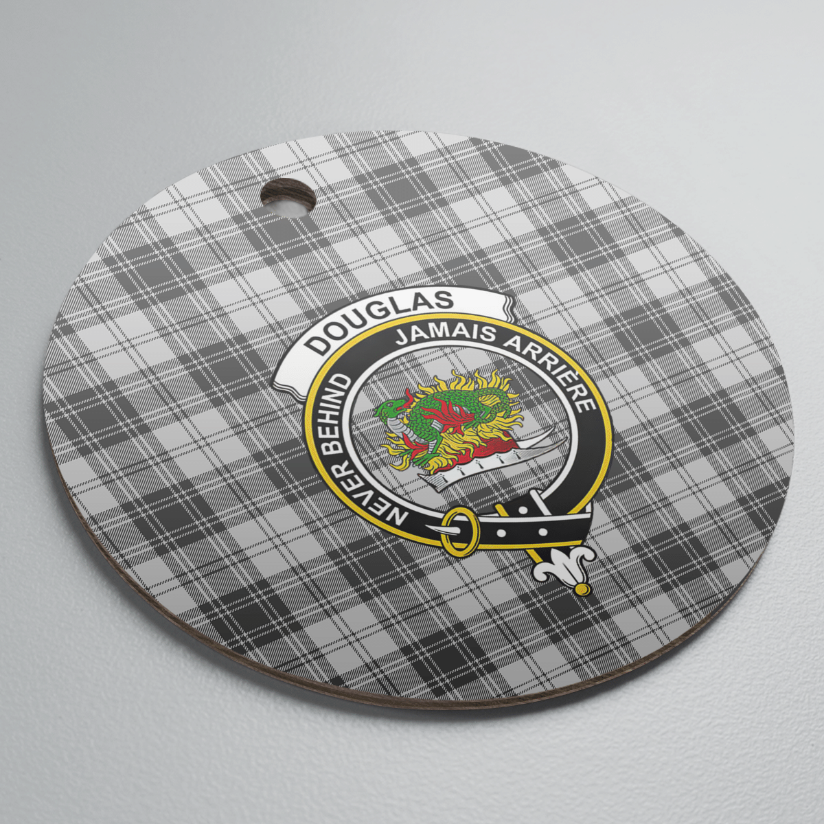 Clan Douglas Grey Modern Tartan Crest Round Ceramic Ornament PX14 Douglas Grey Modern Tartan Tartan Christmas   