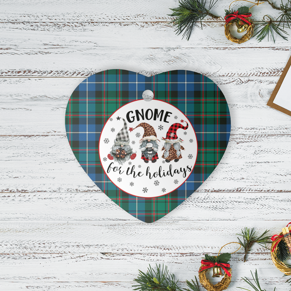 Clan MacRae Hunting Ancient Tartan Tartan Crest Gnome Heart Ceramic Ornament MW69 MacRae Hunting Ancient Tartan Tartan Christmas   