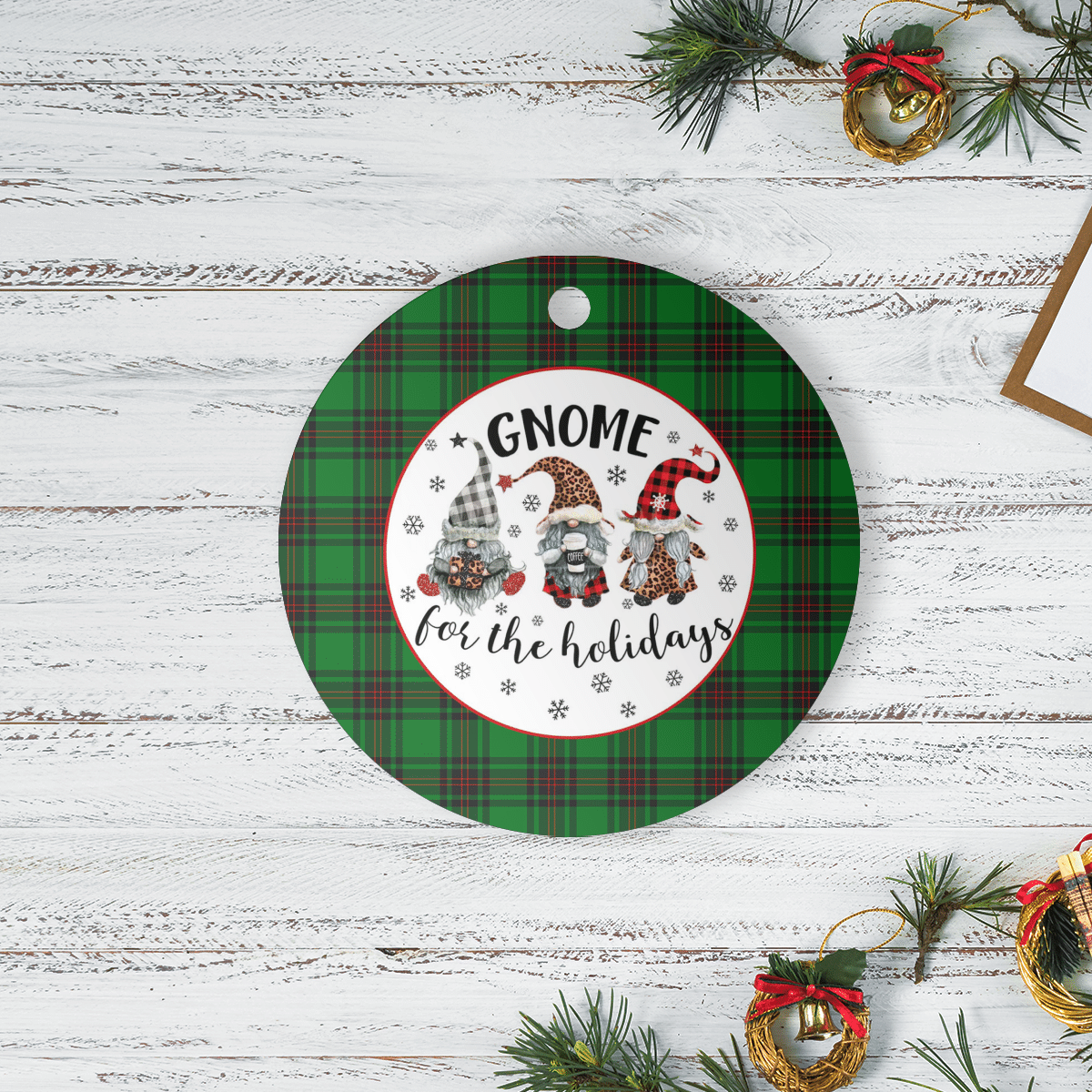 Clan Kinloch Tartan Tartan Crest Gnome Round Ceramic Ornament DA73 Kinloch Tartan Tartan Christmas   