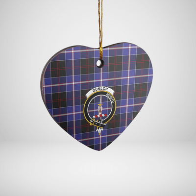 Clan Dunlop Modern Tartan Crest Heart Ceramic Ornament