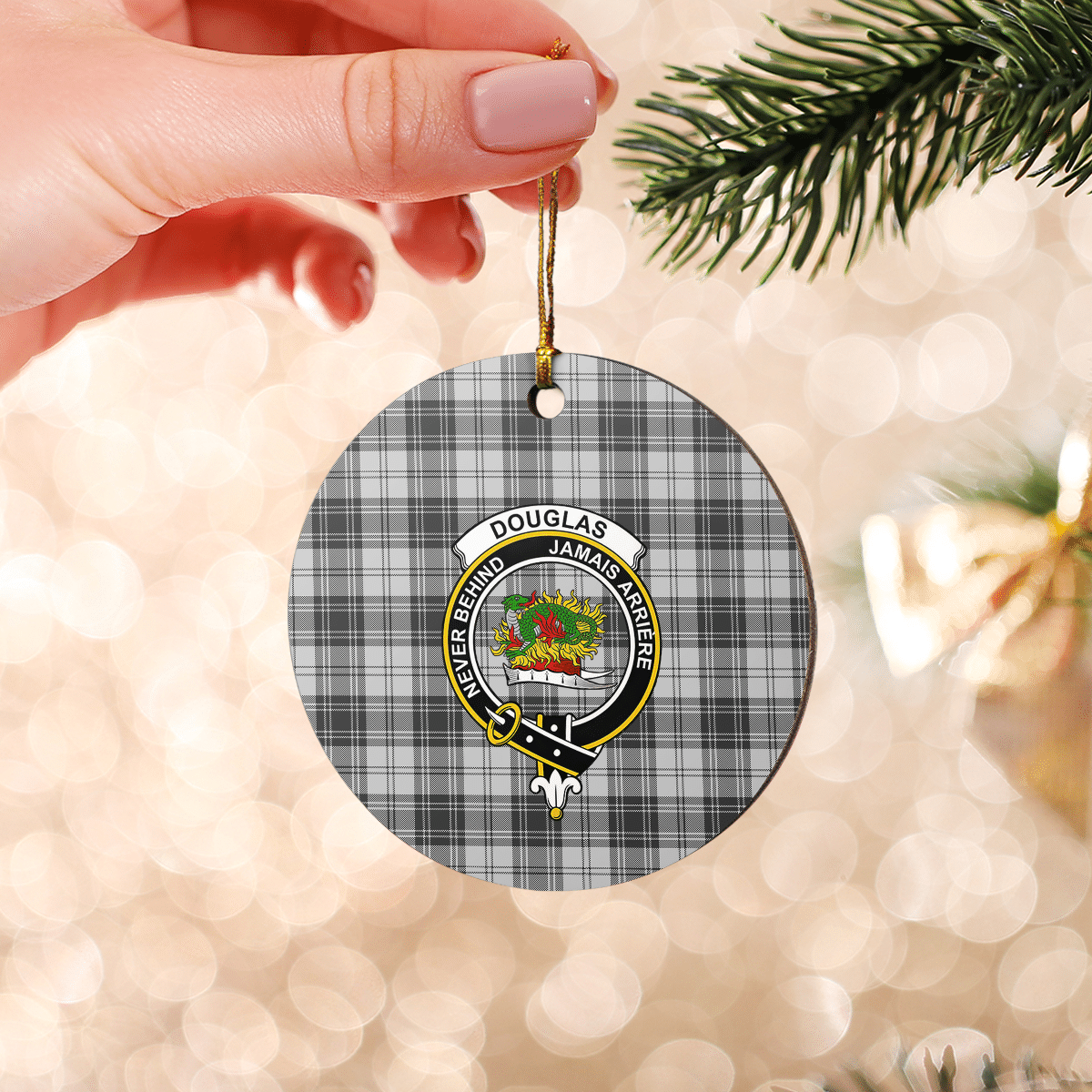 Clan Douglas Grey Modern Tartan Crest Round Ceramic Ornament PX14 Douglas Grey Modern Tartan Tartan Christmas   
