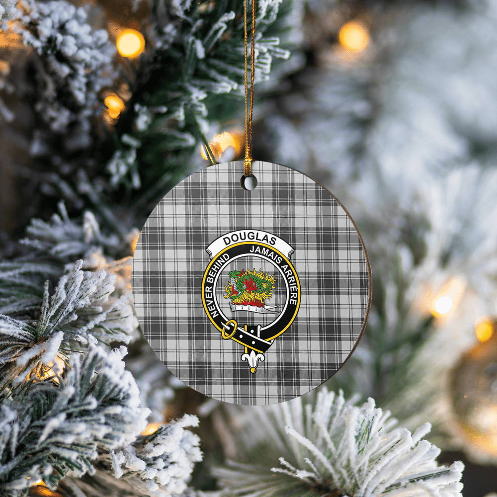 Clan Douglas Grey Modern Tartan Crest Round Ceramic Ornament PX14 Douglas Grey Modern Tartan Tartan Christmas   