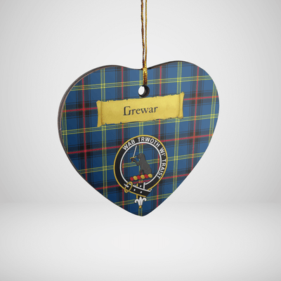 Clan Grewar Tartan Crest Heart Ceramic Ornament