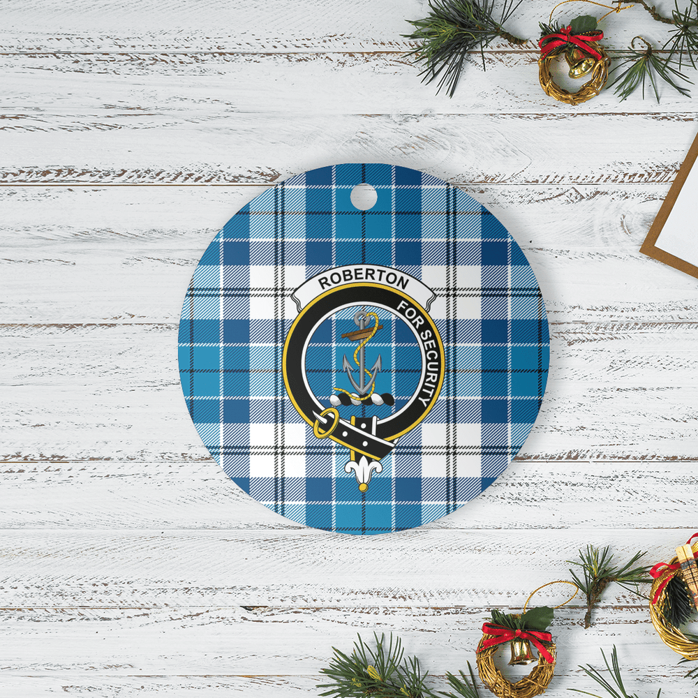 Clan Roberton Tartan Crest Round Ceramic Ornament FO84 Roberton Tartan Tartan Christmas   