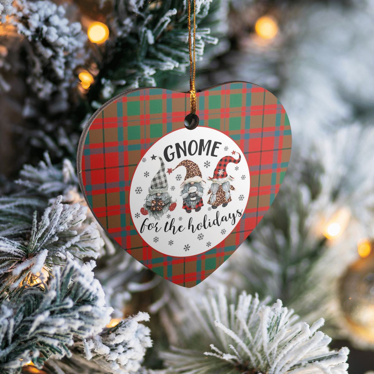 Clan McIlvian Tartan Tartan Crest Gnome Heart Ceramic Ornament UV44 McIlvian Tartan Tartan Christmas   