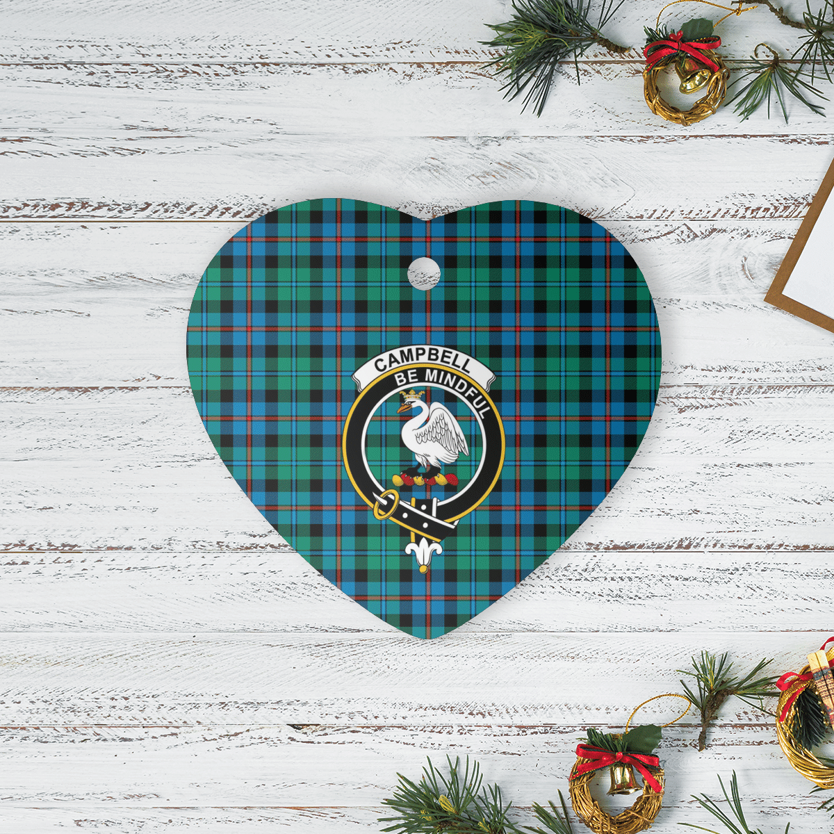 Clan Campbell of Cawdor Ancient Tartan Crest Heart Ceramic Ornament HL24 Campbell of Cawdor Ancient Tartan Tartan Christmas   