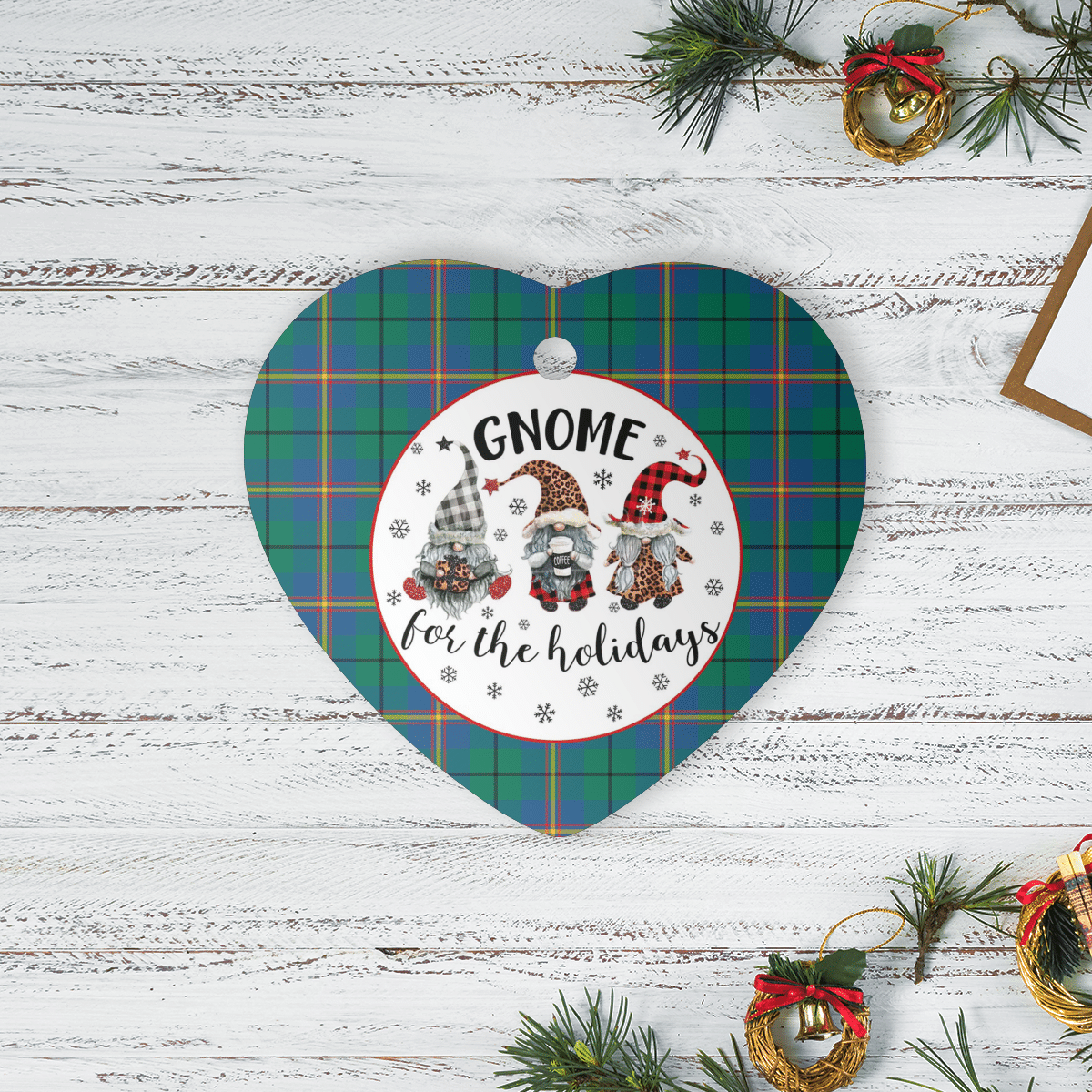 Clan Carmichael Ancient Tartan Tartan Crest Gnome Heart Ceramic Ornament PC26 Carmichael Ancient Tartan Tartan Christmas   
