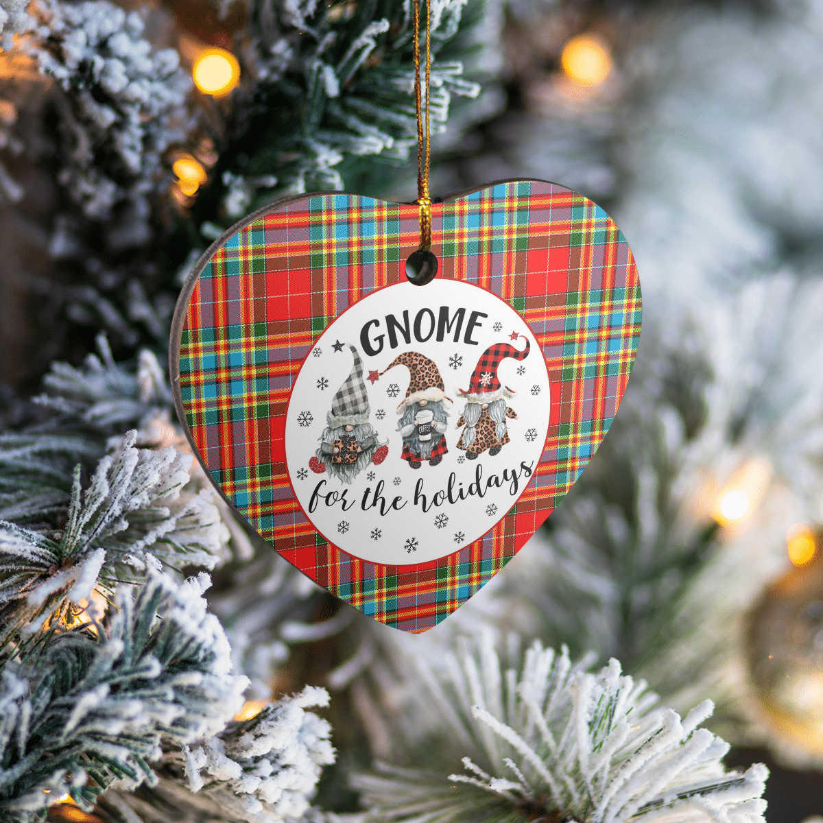 Clan Chattan Tartan Tartan Crest Gnome Heart Ceramic Ornament YV55 Chattan Tartan Tartan Christmas   