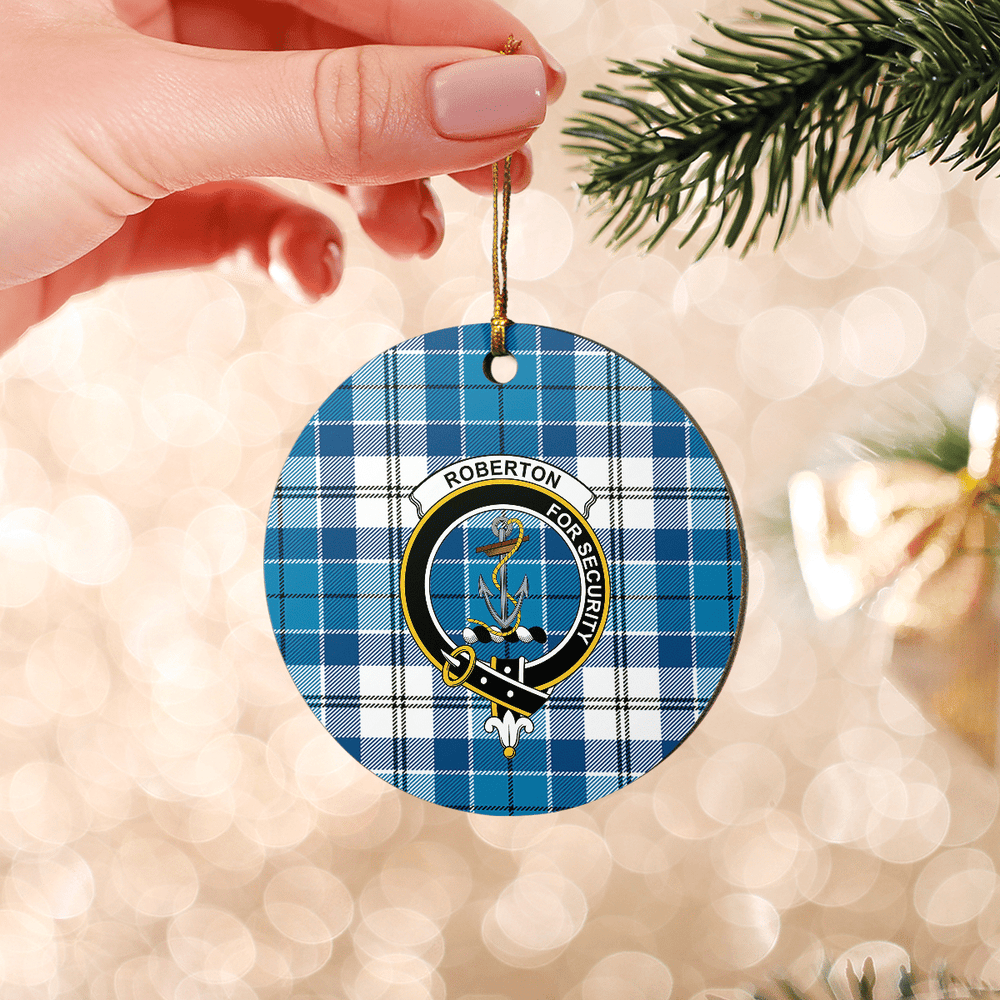 Clan Roberton Tartan Crest Round Ceramic Ornament FO84 Roberton Tartan Tartan Christmas   
